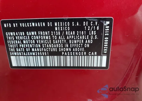 2017 Volkswagen Jetta 1.4T Se из США, поврежденный, VIN 3VWDB7AJXHM295951